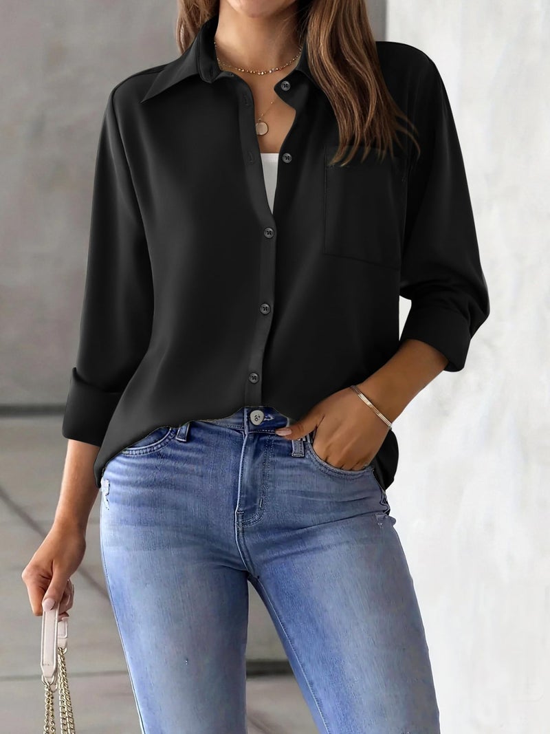 Zeagoo Button Down Shirt for Women Dressy Casual Long Sleeve Black Blouse Outfit Classic Collared Ladies Tops - Image 2