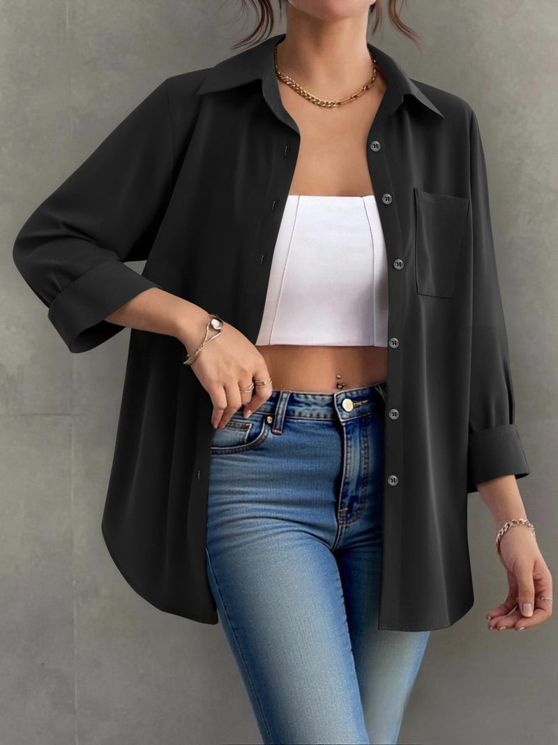 Zeagoo Button Down Shirt for Women Dressy Casual Long Sleeve Black Blouse Outfit Classic Collared Ladies Tops - Image 3