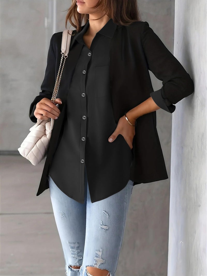 Zeagoo Button Down Shirt for Women Dressy Casual Long Sleeve Black Blouse Outfit Classic Collared Ladies Tops - Image 4
