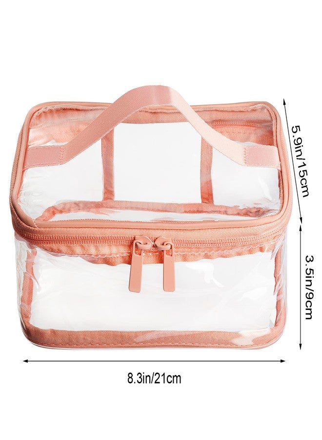 ووب حقيبة مكياج شفافة محمولة من Wobe، عبوة من قطعتين، مزودة بسحاب، مقاومة للماء، حقيبة مستحضرات تجميل شفافة، حقيبة تخزين وحمل، حقيبة أدوات تجميل مزودة بسحاب ومقبض، مناسبة للسفر والعطلات، للحمام (وردي، أخضر) - Image 2