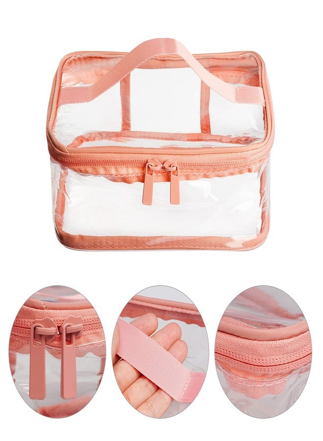 ووب حقيبة مكياج شفافة محمولة من Wobe، عبوة من قطعتين، مزودة بسحاب، مقاومة للماء، حقيبة مستحضرات تجميل شفافة، حقيبة تخزين وحمل، حقيبة أدوات تجميل مزودة بسحاب ومقبض، مناسبة للسفر والعطلات، للحمام (وردي، أخضر) - Image 3