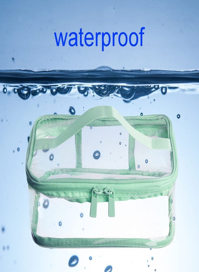 ووب حقيبة مكياج شفافة محمولة من Wobe، عبوة من قطعتين، مزودة بسحاب، مقاومة للماء، حقيبة مستحضرات تجميل شفافة، حقيبة تخزين وحمل، حقيبة أدوات تجميل مزودة بسحاب ومقبض، مناسبة للسفر والعطلات، للحمام (وردي، أخضر) - Image 4