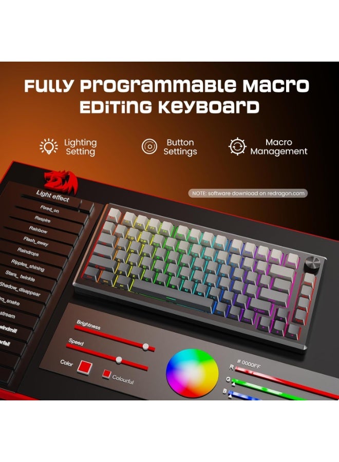 REDRAGON Wireless Mechanical Keyboard K732SP URANUS PRO , Anodized All Aluminum Alloy, Side Printed PBT Gasket RGB Gaming Keyboard with Thick Pre-Lubed Linear Switch, 75％ Tri-Mode Hot Swap Programmable for PC Mac - Image 5