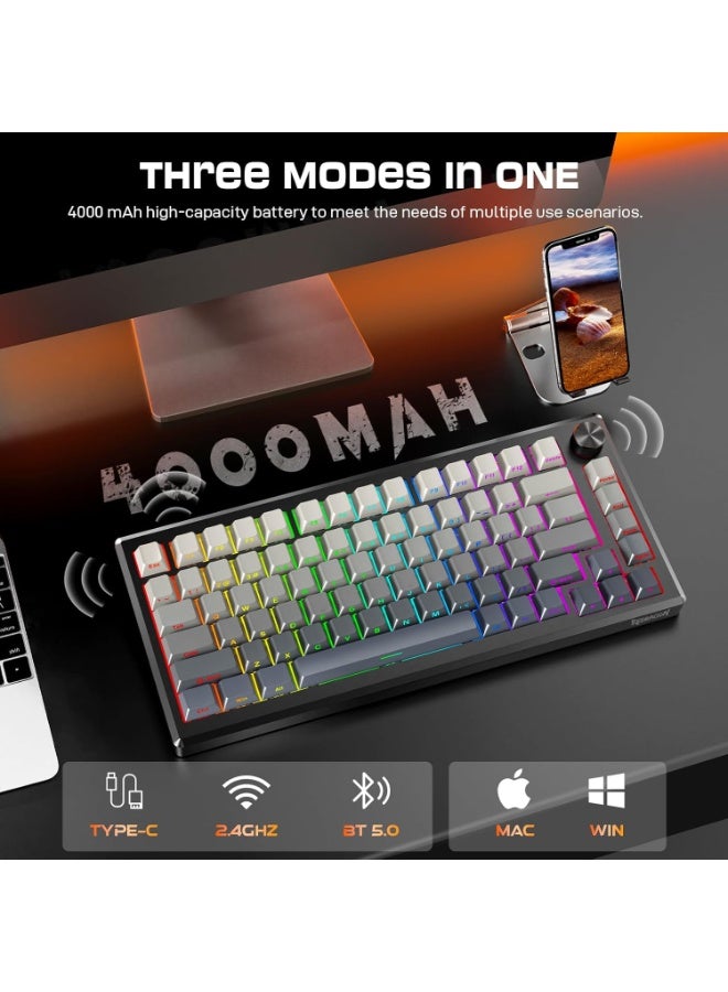 REDRAGON Wireless Mechanical Keyboard K732SP URANUS PRO , Anodized All Aluminum Alloy, Side Printed PBT Gasket RGB Gaming Keyboard with Thick Pre-Lubed Linear Switch, 75％ Tri-Mode Hot Swap Programmable for PC Mac - Image 3