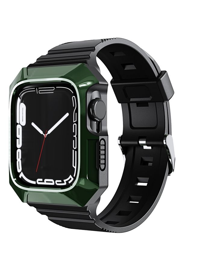 BURAQ Protective Cover For Apple Watch 9 41mm PC Rugged Case Integrated TPU Watch Band(Green)
