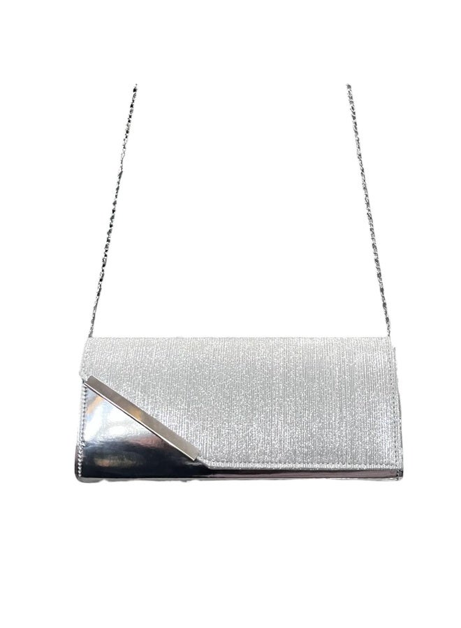 Elegant Women Soiree Handbag Shiny Design Chain Shoulder Strap Evening Bag silver - Image 4