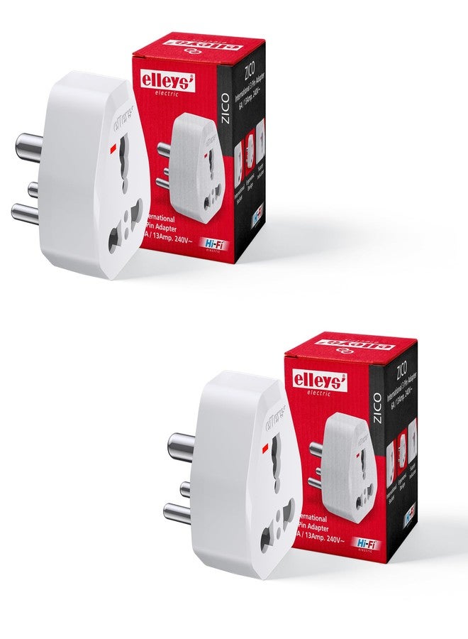 Elleys' Elleys Zico 3 pin Socket US Converter for India (USA, UK, China) Australia to India Plug Converter - Type D Plug Adapter 6A / 13amp - 240V 2pin 3pin Socket Travel Adapter for Home, Office - 2 Pcs - Image 1