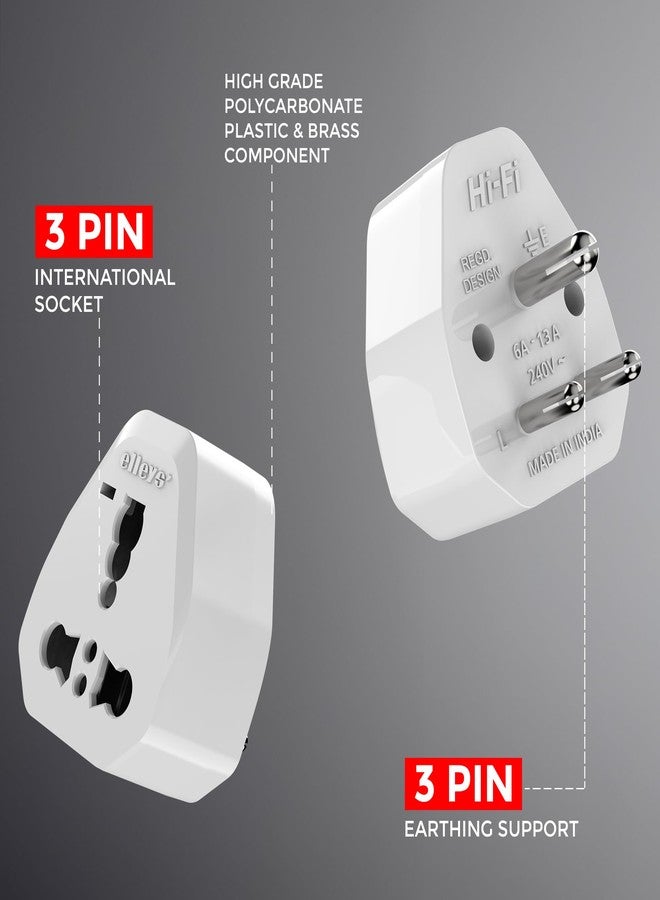 Elleys' Elleys Zico 3 pin Socket US Converter for India (USA, UK, China) Australia to India Plug Converter - Type D Plug Adapter 6A / 13amp - 240V 2pin 3pin Socket Travel Adapter for Home, Office - 2 Pcs - Image 2