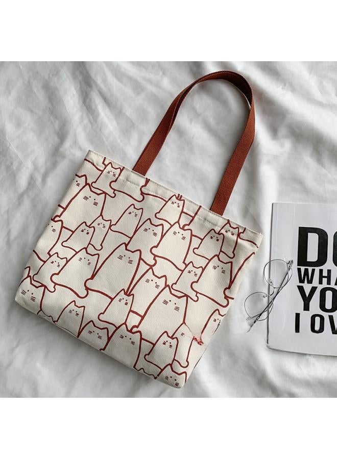 Girls' Cute Shopping Bag in Japanese and Korean style, Women's Large-capacity Shoulder Bag Side Bag Carry Bag, Canvas Material Artistic Handbag Tote Bags Clutch Bag for Ladies/College Students - Image 3