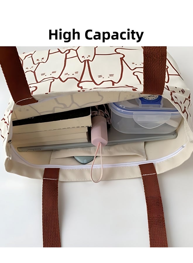 Girls' Cute Shopping Bag in Japanese and Korean style, Women's Large-capacity Shoulder Bag Side Bag Carry Bag, Canvas Material Artistic Handbag Tote Bags Clutch Bag for Ladies/College Students - Image 4