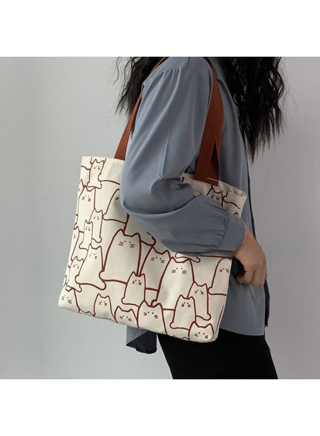 Girls' Cute Shopping Bag in Japanese and Korean style, Women's Large-capacity Shoulder Bag Side Bag Carry Bag, Canvas Material Artistic Handbag Tote Bags Clutch Bag for Ladies/College Students - Image 2