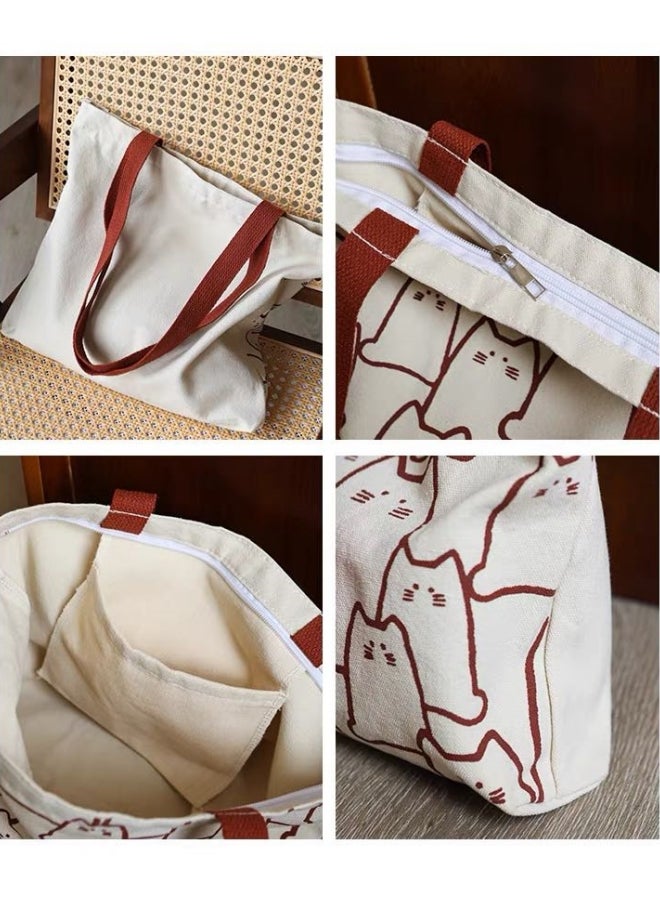 Girls' Cute Shopping Bag in Japanese and Korean style, Women's Large-capacity Shoulder Bag Side Bag Carry Bag, Canvas Material Artistic Handbag Tote Bags Clutch Bag for Ladies/College Students - Image 5