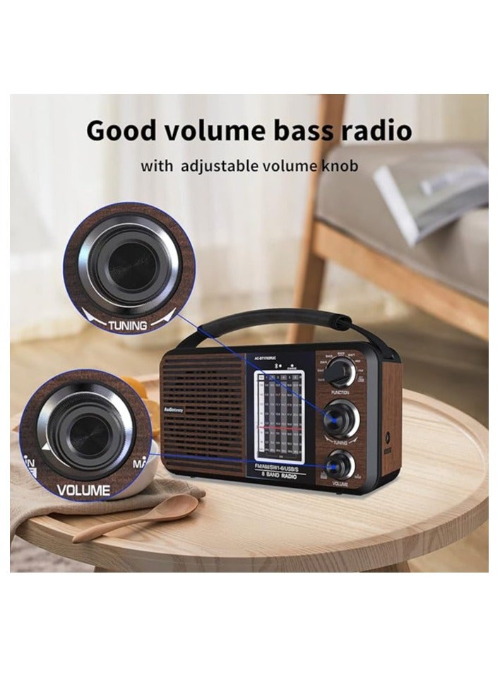 Portable Radio Classic Wood Radiolina AM FM SW with Bluetooth Speaker Rechargeable Battery Enhanced Supports TF AUX USB Disk Speaker Playback for Outdoor Indoor - Image 1