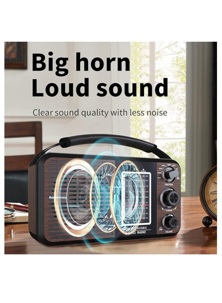 Portable Radio Classic Wood Radiolina AM FM SW with Bluetooth Speaker Rechargeable Battery Enhanced Supports TF AUX USB Disk Speaker Playback for Outdoor Indoor - Image 2