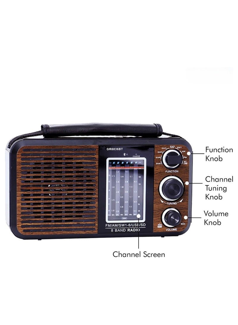Portable Radio Classic Wood Radiolina AM FM SW with Bluetooth Speaker Rechargeable Battery Enhanced Supports TF AUX USB Disk Speaker Playback for Outdoor Indoor - Image 4