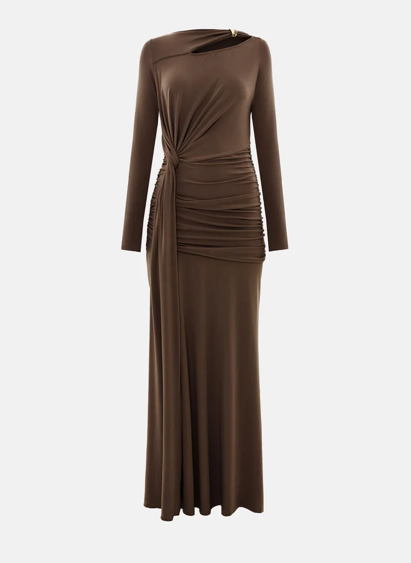 Lichi Maxi dress with metallic decoration on the shoulder