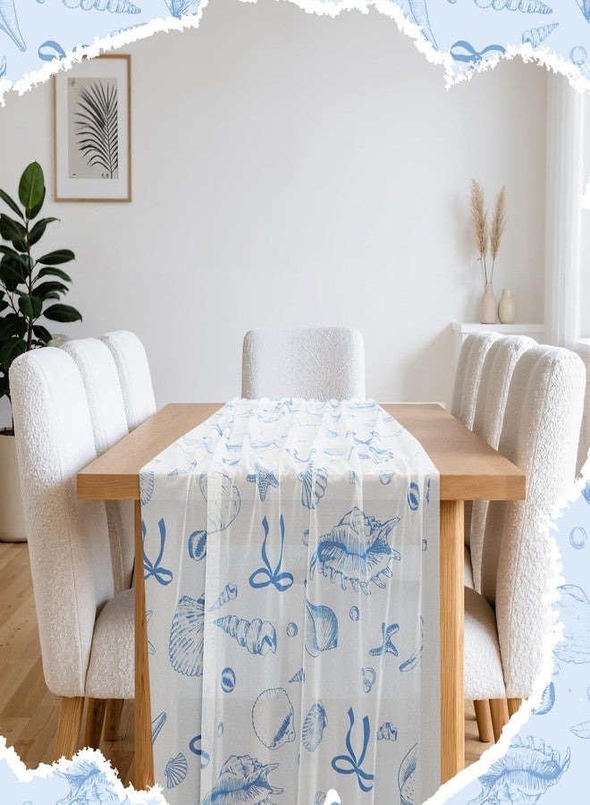 Batiyeer 9.8 ft Blue Starfish Beach Tulle Table Runner, 118 Inch x 28 Inch Summer Decor Coastal Bow Seashell Party Decor for Kitchen Dining Coffee Table Holiday Party Decorations - Image 4