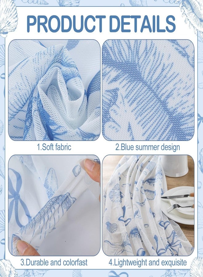 Batiyeer 9.8 ft Blue Starfish Beach Tulle Table Runner, 118 Inch x 28 Inch Summer Decor Coastal Bow Seashell Party Decor for Kitchen Dining Coffee Table Holiday Party Decorations - Image 3