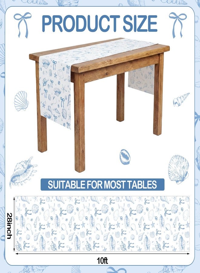 Batiyeer 9.8 ft Blue Starfish Beach Tulle Table Runner, 118 Inch x 28 Inch Summer Decor Coastal Bow Seashell Party Decor for Kitchen Dining Coffee Table Holiday Party Decorations - Image 2