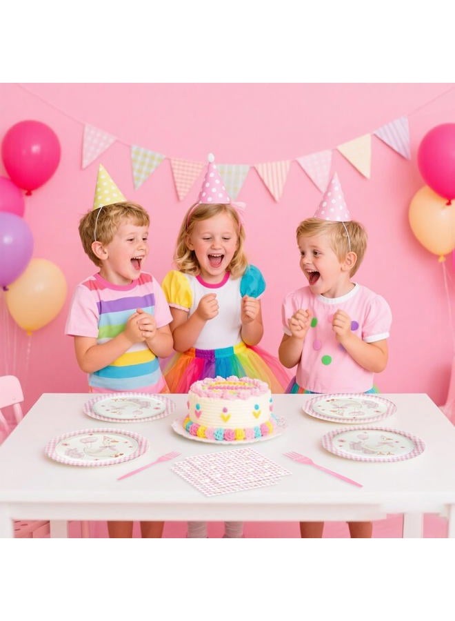 Koeilay 96 Pcs One Silly Goose Party Supplies Disposable Tableware Set Serve 24 Guests Include Silly Goose Paper Plates Pink Gingham Napkins Plastic Forks for Baby Shower Wedding Birthday Party Decoration - Image 5