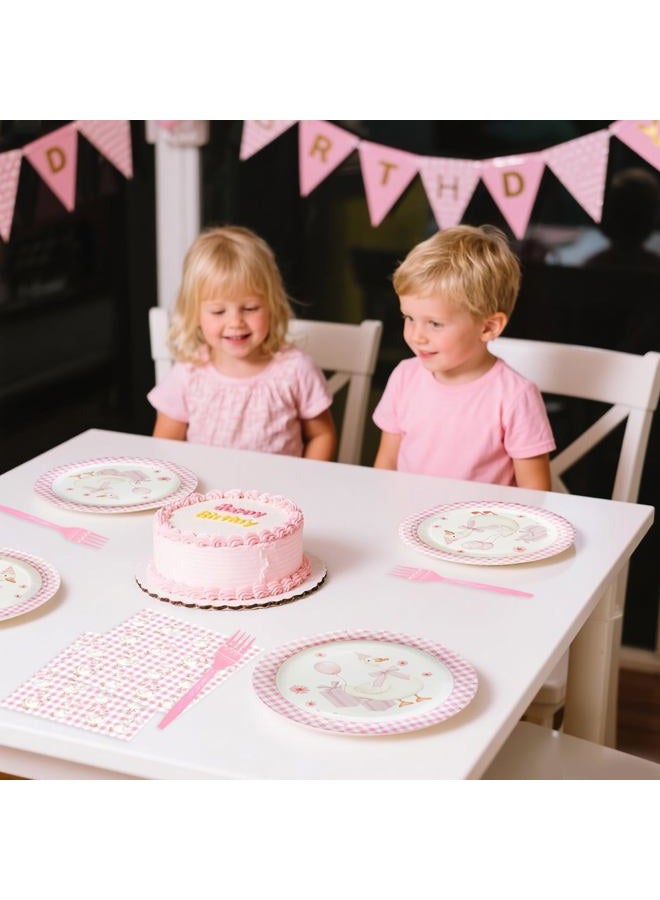 Koeilay 96 Pcs One Silly Goose Party Supplies Disposable Tableware Set Serve 24 Guests Include Silly Goose Paper Plates Pink Gingham Napkins Plastic Forks for Baby Shower Wedding Birthday Party Decoration - Image 4