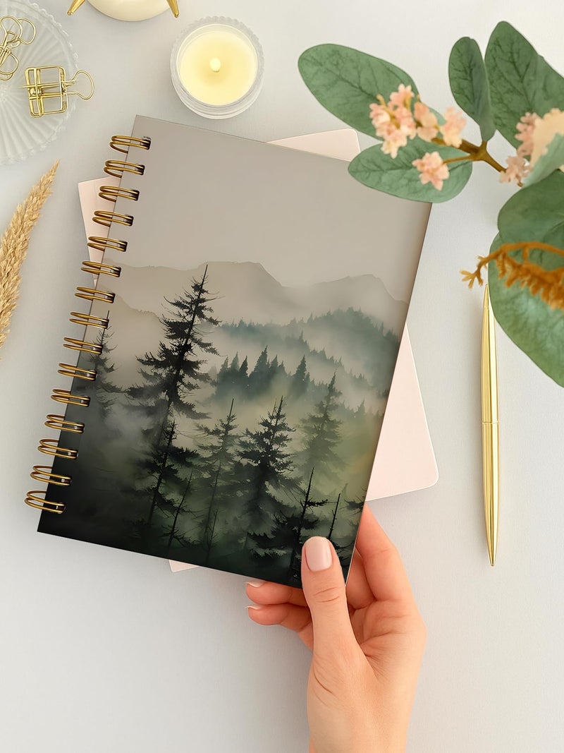 BitKan Nature Misty Forest Spiral Notebook, Rustic Pine Tree Journal, Green Forest Landscape Journal for Women, Nature Lovers Gifts for Women Notebook 5.5x8.3 Inch-392 - Image 3