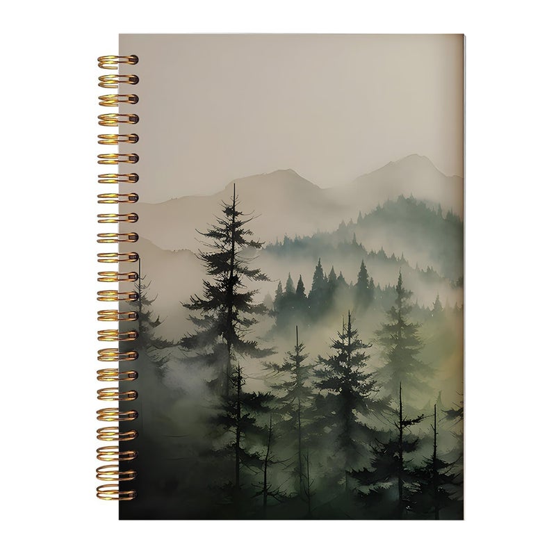 BitKan Nature Misty Forest Spiral Notebook, Rustic Pine Tree Journal, Green Forest Landscape Journal for Women, Nature Lovers Gifts for Women Notebook 5.5x8.3 Inch-392 - Image 1