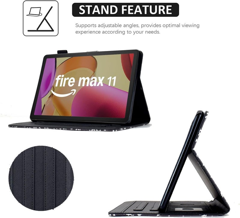 حالة جميلة لجهاز Kindle Fire Max 11 (الجيل الثالث عشر، إصدار 2023)، مصنوعة من جلد PU نباتي، قابلة للطي وتحتوي على دعامة، مزودة بجيب، مع وظيفة تنشيط/إيقاف التطبيق تلقائيًا، بلون أسود. - Image 5