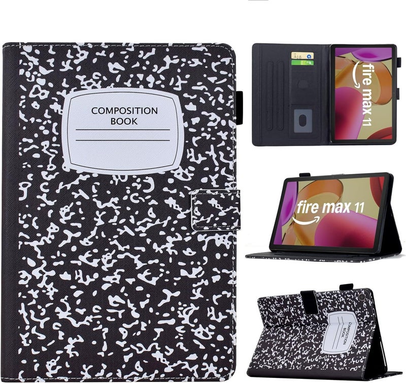 حالة جميلة لجهاز Kindle Fire Max 11 (الجيل الثالث عشر، إصدار 2023)، مصنوعة من جلد PU نباتي، قابلة للطي وتحتوي على دعامة، مزودة بجيب، مع وظيفة تنشيط/إيقاف التطبيق تلقائيًا، بلون أسود. - Image 1