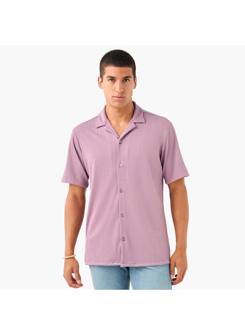 FAV Regular Fit Dobby Textured Shirt with Camp Collar and Short Sleeves