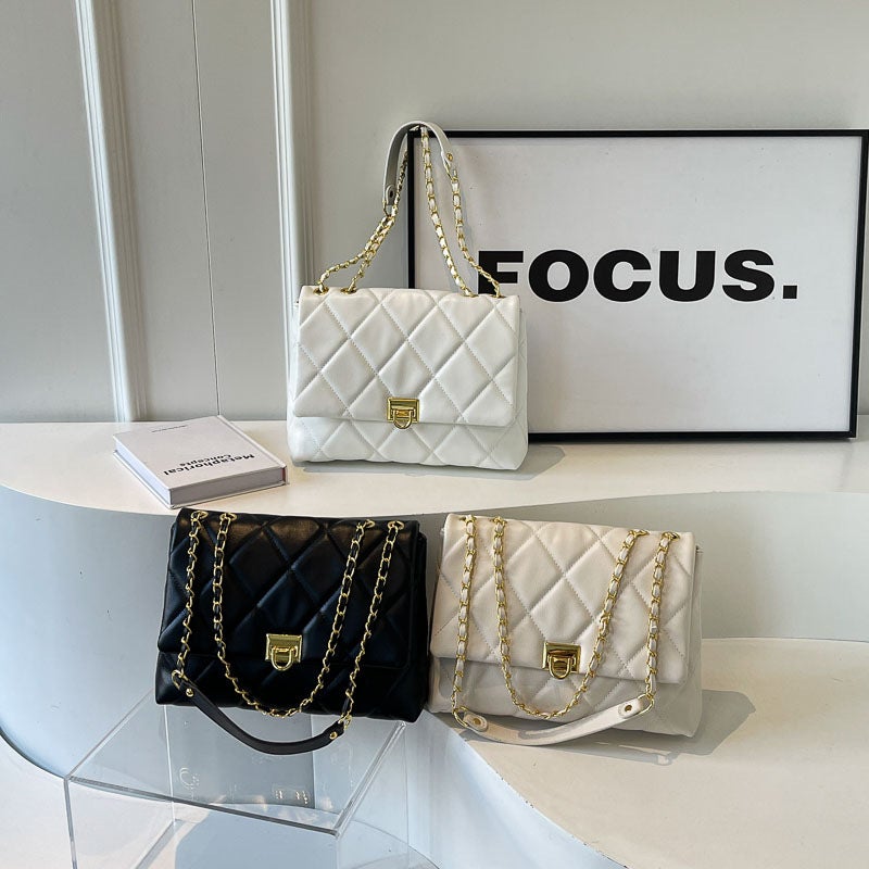 Korean Fashion Crossbody Bag Rhombic Chain Chanel Style Bag Stylish Lock Shoulder Underarm Bag - Image 5