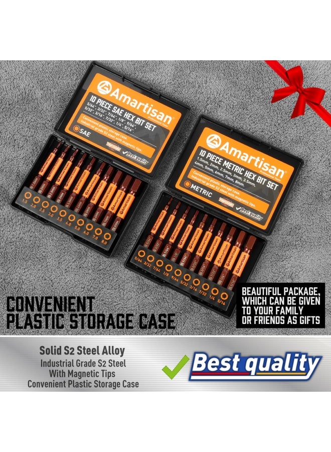 Amartisan 20-Piece Hex Head Allen Wrench Drill Bit Set, Metric and SAE S2 Steel Hex Bits Set, Magnetic Tips, 2.3" Long With Storage box. - Image 3
