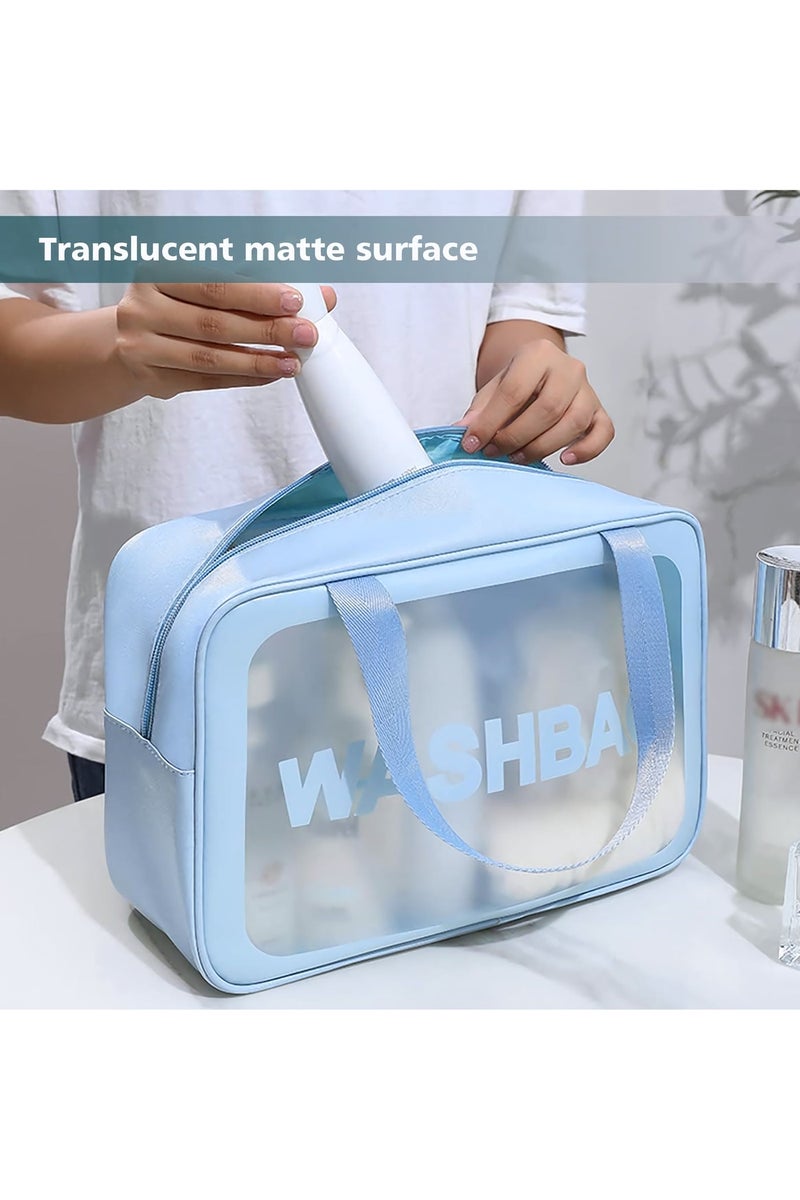 Cosmetic Bag, 3 Pcs Travel Wash Bag for Women, Translucent Waterproof Makeup Cosmetic Bag Travel Organizer for Accessories, Travel Essential Toiletries (Blue) - Image 5