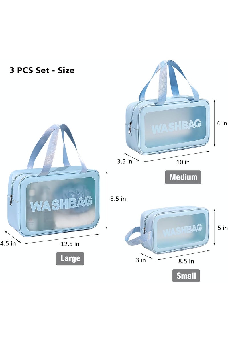 Cosmetic Bag, 3 Pcs Travel Wash Bag for Women, Translucent Waterproof Makeup Cosmetic Bag Travel Organizer for Accessories, Travel Essential Toiletries (Blue) - Image 2
