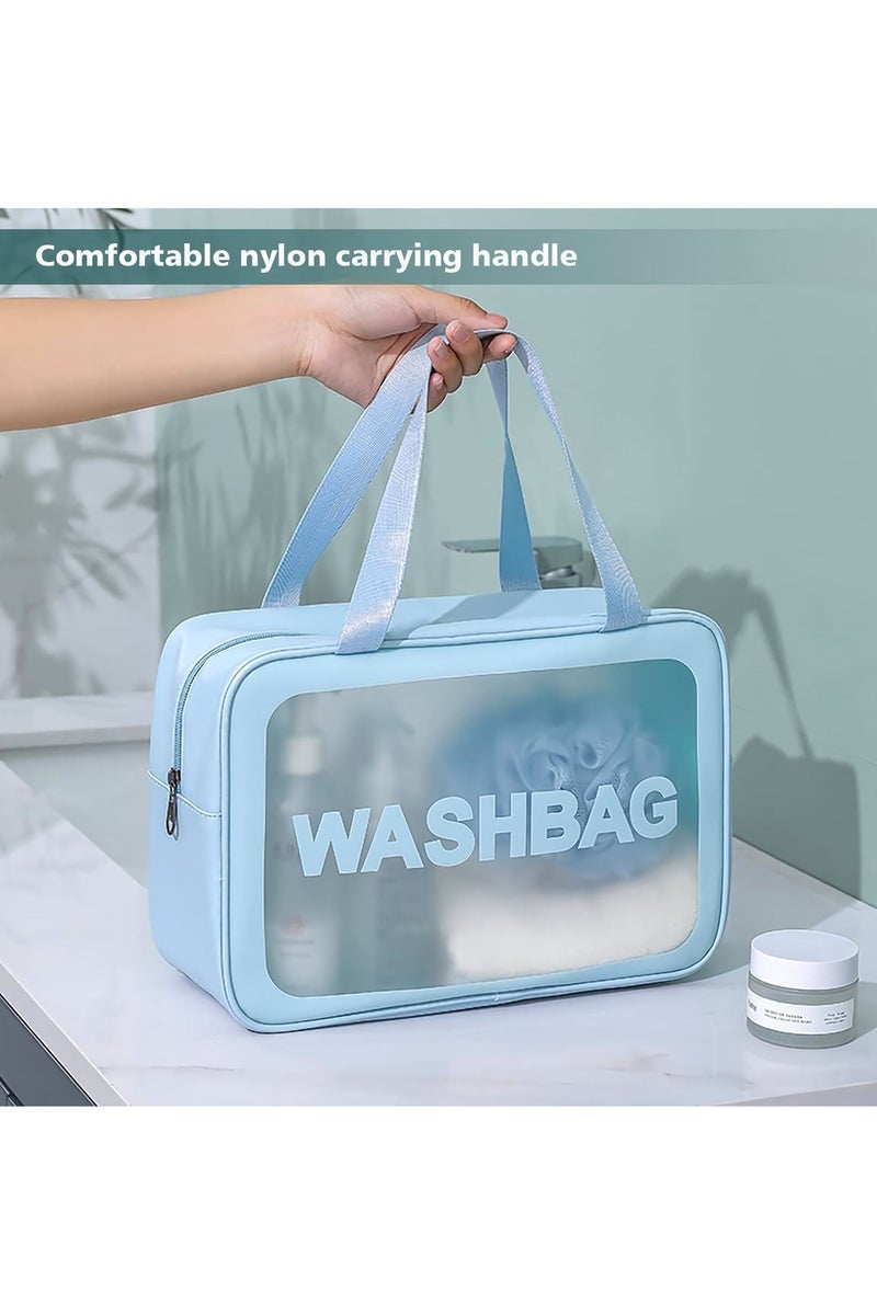 Cosmetic Bag, 3 Pcs Travel Wash Bag for Women, Translucent Waterproof Makeup Cosmetic Bag Travel Organizer for Accessories, Travel Essential Toiletries (Blue) - Image 4