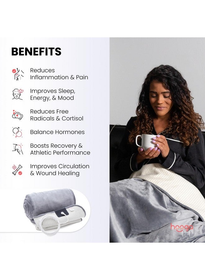 hooga hooga Grounding Blanket for Improved Sleep, Pain Relief, Energy, Inflammation. Grounded Throw, Earth Connected Bedding. Conductive Silver Fiber. Grounding Cord Included. 50x60 Inch Throw.  - Image 1