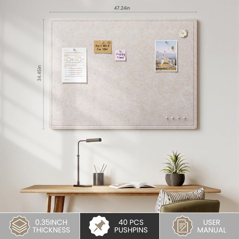 Kciplab Bulletin Board, 48 X 35 inches Decorative Felt Cork Board Alternative with Pushpins, Foldable Felt Notice Pin Board Photo Display Board for Office Home School Wall - Image 2