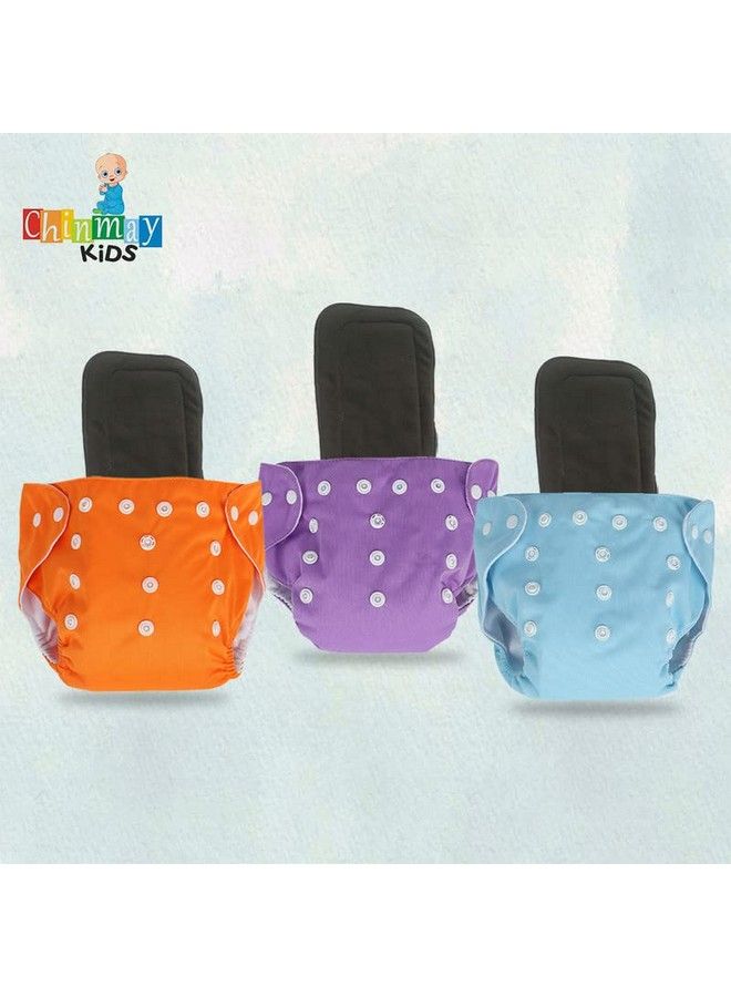 Chinmay Kids Combo Of Reusable Baby Washable Cloth Diaper Nappies With Multi Layered Microfibre Baby Insert Pads (Bluepurple & Orange) (Set Of 3) (Assorted Colours) - Image 4