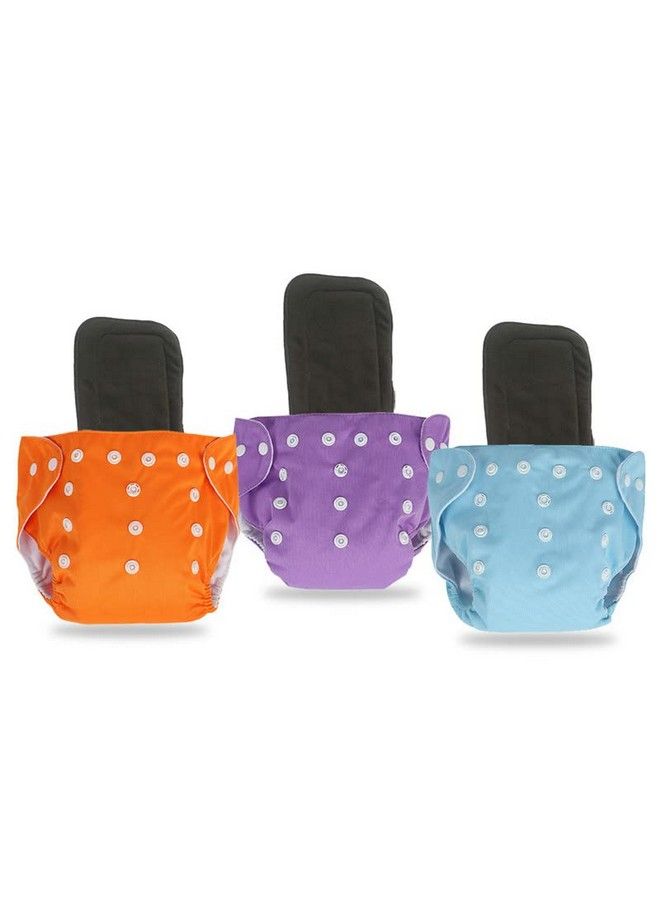 Chinmay Kids Combo Of Reusable Baby Washable Cloth Diaper Nappies With Multi Layered Microfibre Baby Insert Pads (Bluepurple & Orange) (Set Of 3) (Assorted Colours) - Image 3
