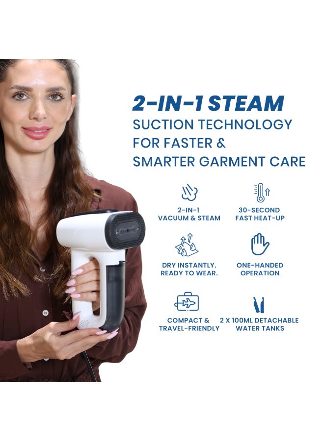 جيروما جهاز Jeroma LuftPro المحمول 2 في 1 للبخار مع الشفط بقوة شفط 2500 باسكال، مكواة بخار للأقمشة مناسبة للسفر مع - Image 2