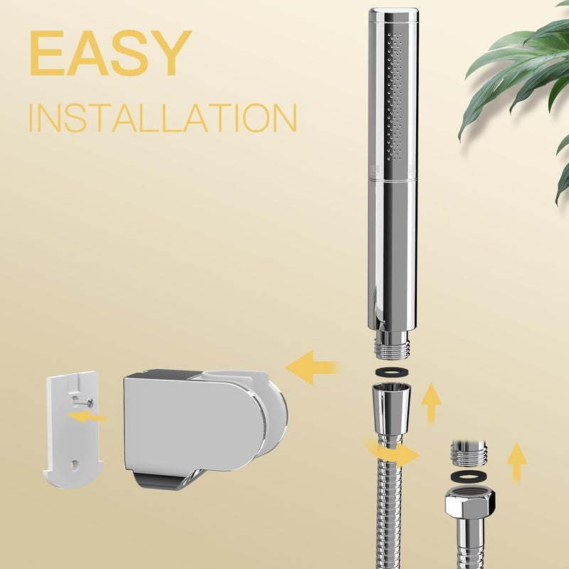 BESy Chrome Brass 2 In 1 Function Handheld Shower Head Set High Pressure 7 Inch Shower Head High Flow Hand Shower Wand with 59 Inch Hose, Bracket, Chrome Finish - Image 5