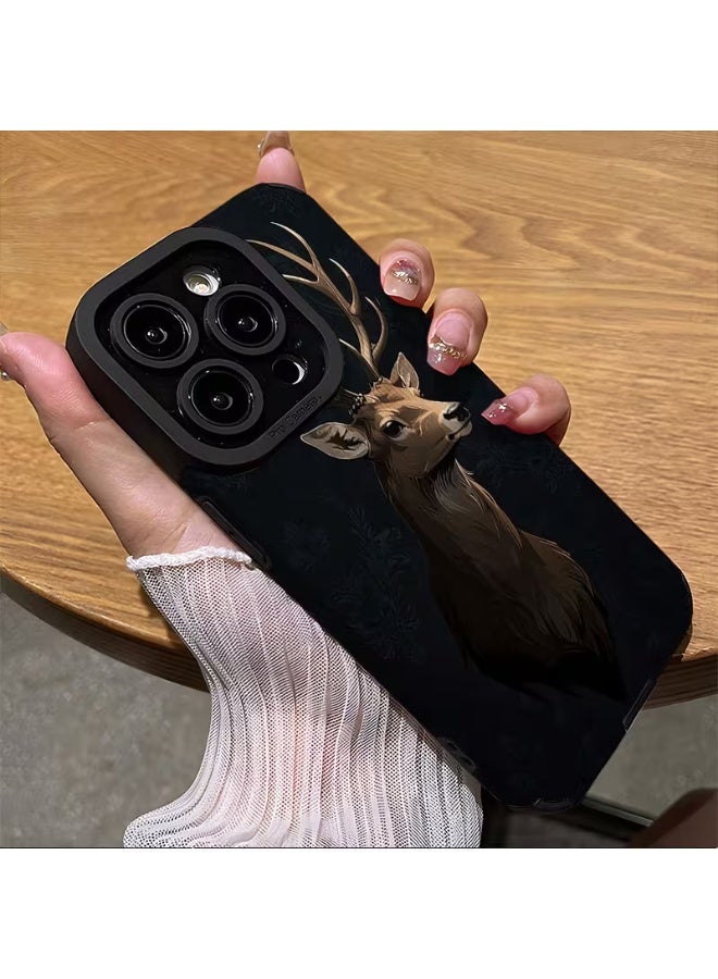 تيمو جراب ايفون بتصميم يضم خلفية داكنة مع صورة غزال، المصنوعة من الجلد الصناعي مضاد للصدمات والخدوش متوافق مع ايفون 16 بروماكس - Image 2