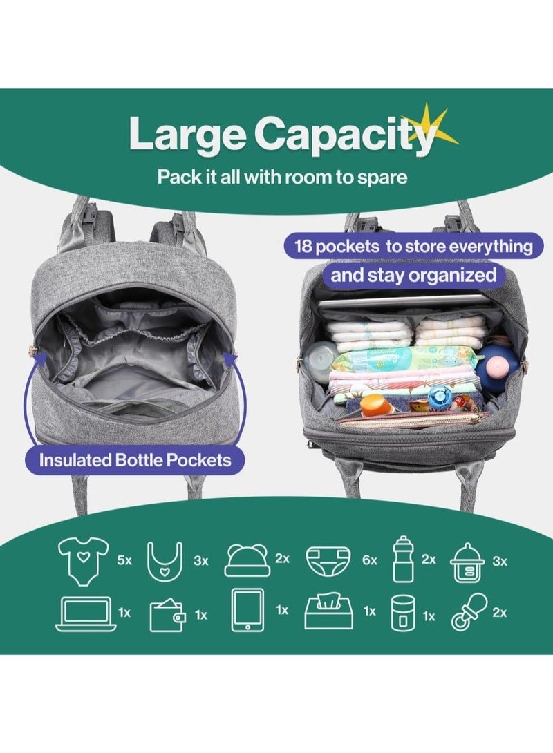 BabbleRoo Multifunctional Waterproof Diaper Bag, Essential Travel Baby Tote with Changing Pad, Baby Carrier and Pacifier Cover - Unisex, Dark Grey - Image 3