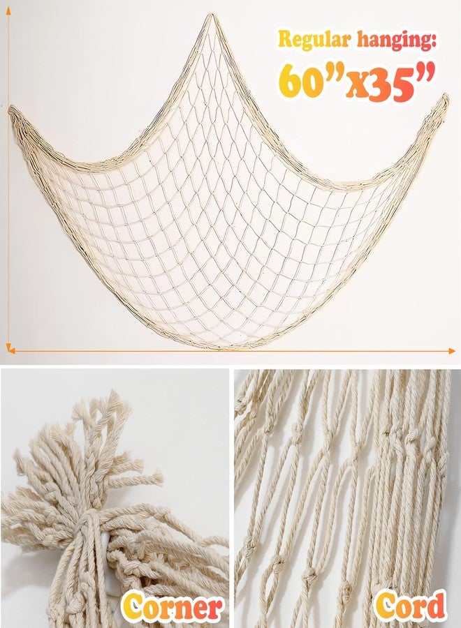 BWEALT Fish Net Decorations for Party, 2mm Natural Cotton Hawaiian Party Fish Net Decorative, Nautical Themed Cotton Fishnet Room Under The Sea Ocean Beach Party Decor (3) - Image 2