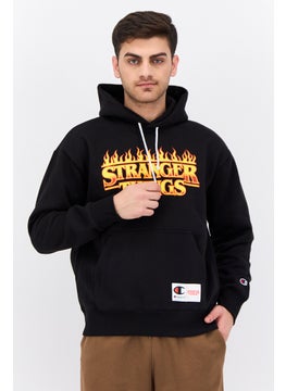 Champion x Stranger Things Men Sportswear Fit Long Sleeve Outdoor Hooded Sweatshirt, Black  - Image 1