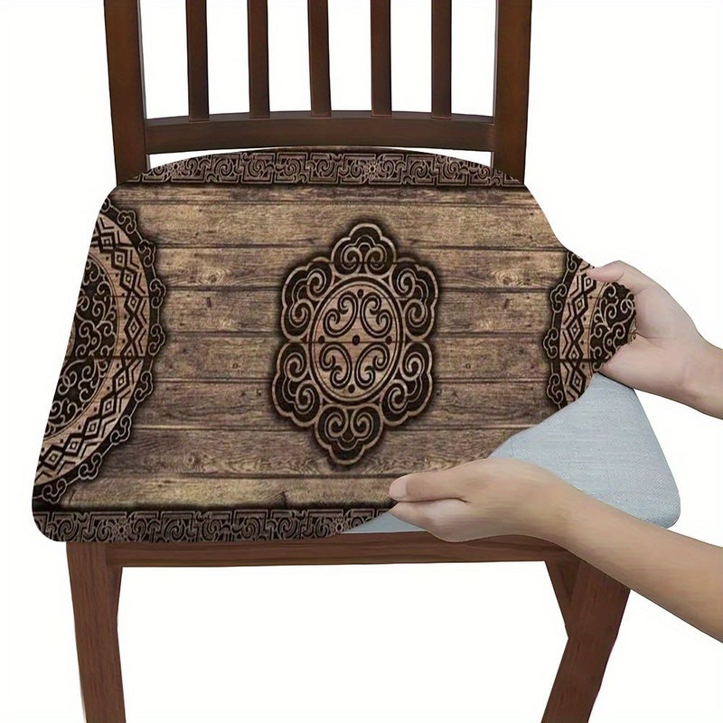 Retro Pattern Chair Protector Elastic Seat Cover 4pcs for Dining Office - Image 1