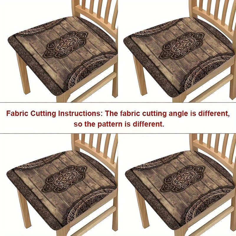 Retro Pattern Chair Protector Elastic Seat Cover 4pcs for Dining Office - Image 2