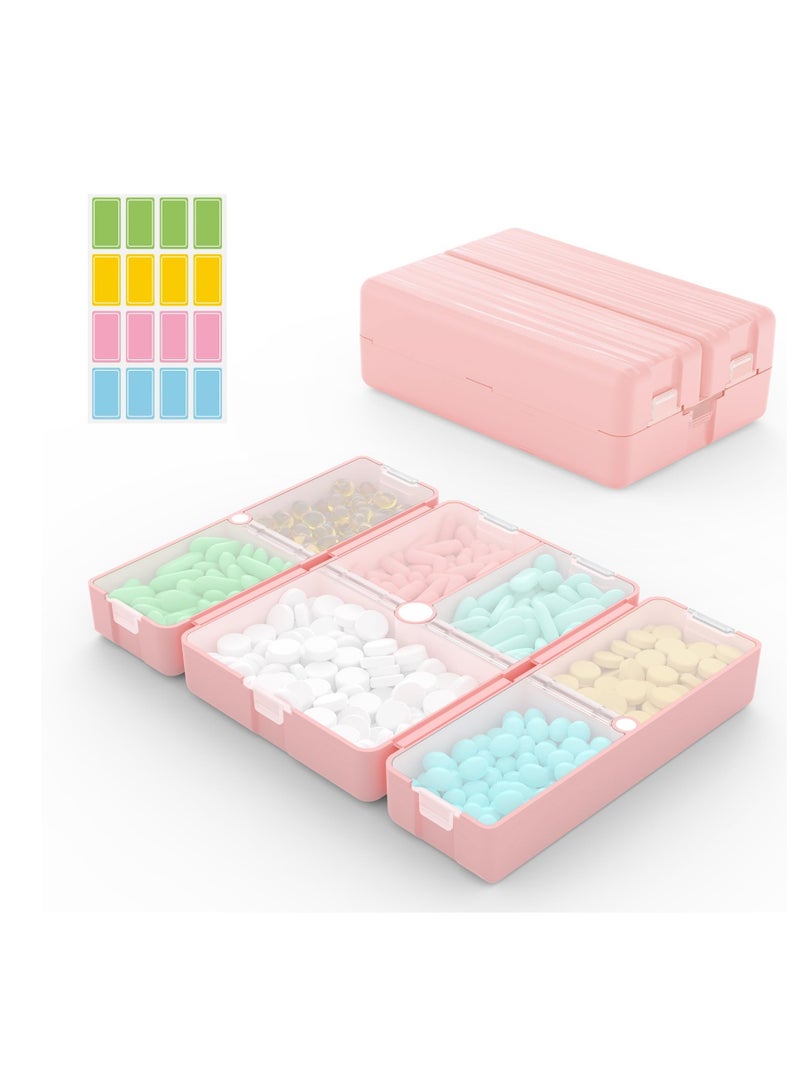 SOLARAE Daily Pill Organizer, 7 Compartments Travel Pill Case, Portable Small Pill Box Folding Design for Vitamin, Medicines, Fish Oil/Supplements (Pink) - Image 1
