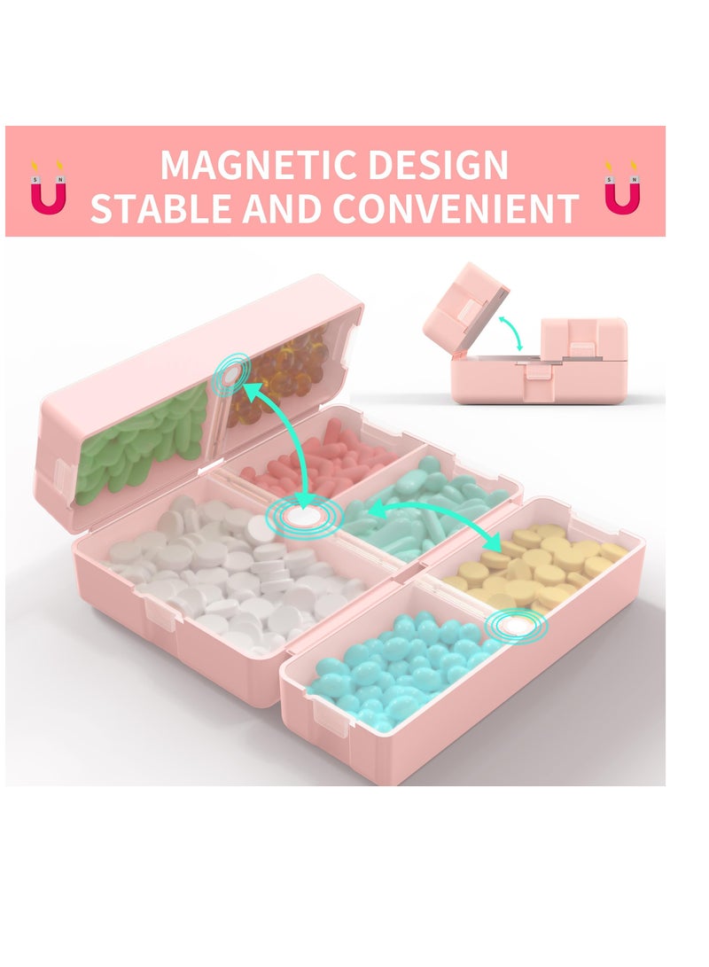 SOLARAE Daily Pill Organizer, 7 Compartments Travel Pill Case, Portable Small Pill Box Folding Design for Vitamin, Medicines, Fish Oil/Supplements (Pink) - Image 2