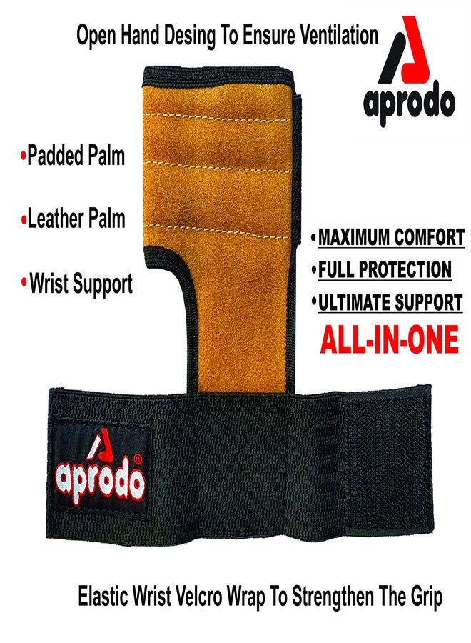 Aprodo Leather Hand Grips for Weight Lifting Workout Gloves with Built-in Wrist Support for Men and Women - Great for Gym Fitness, Cross Training, Hand Support & Weightlifting. Free Size, (TAN) - Image 3